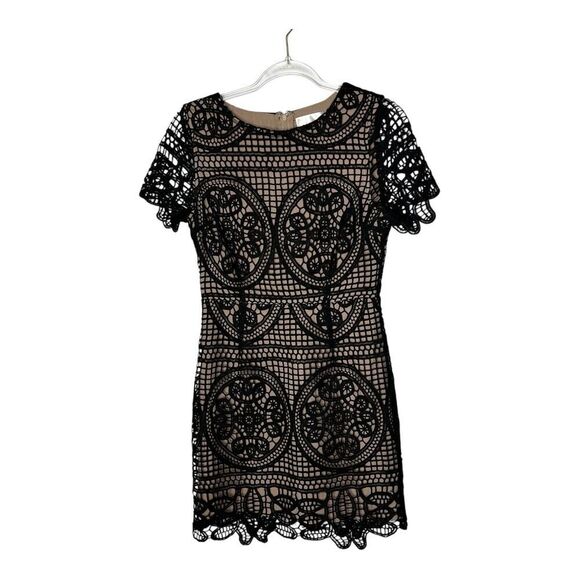 JOA Los Angeles Dress Womens Medium Lace Overlay Short Sleeve Wedding Guest Boho - Picture 1 of 11